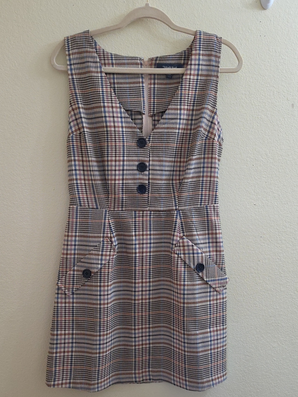 Modcloth Vintage-Inspired Plaid Mini Dress in Beige and Navy, Size 10